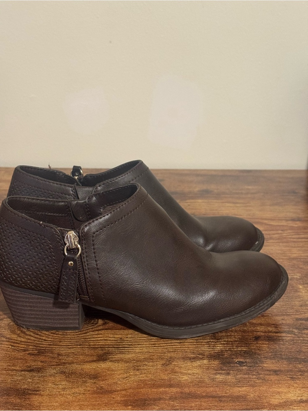 Dr. Scholl's Dark Brown Leather Ankle Booties with Side Zip